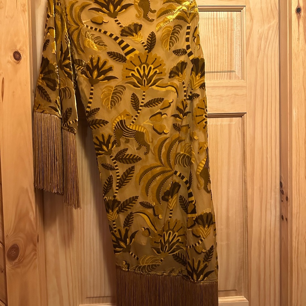 FARM Rio Gold Velvet Shawl with Fringe